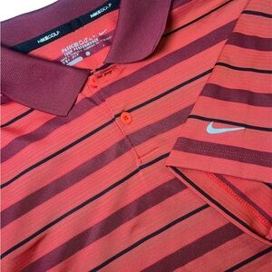 Nike Golf Dri Fit Men's L Burgandy Black Striped Polo Shirt